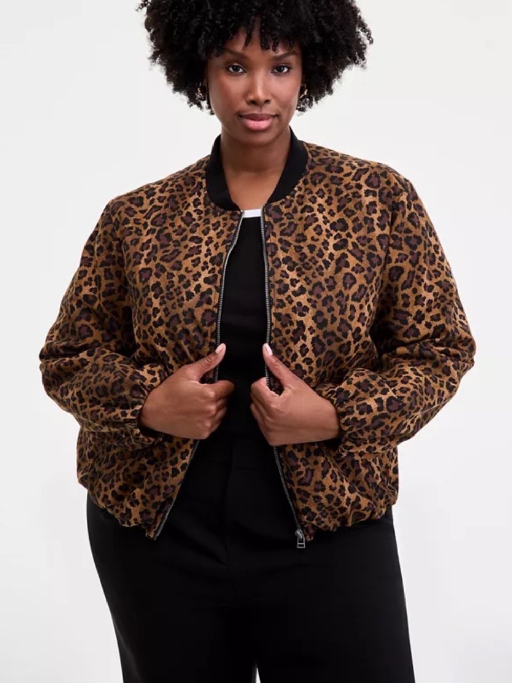 On 34th Trendy Plus Leopard-Print Bomber Jacket